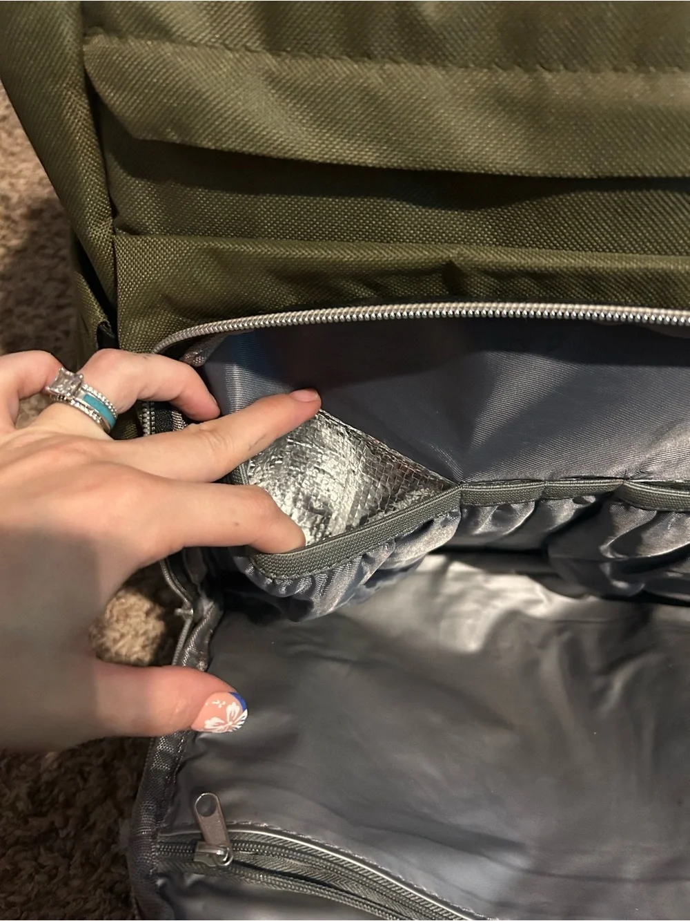 Amazon Olive Green Baby Diaper Backpack with Tan Accents